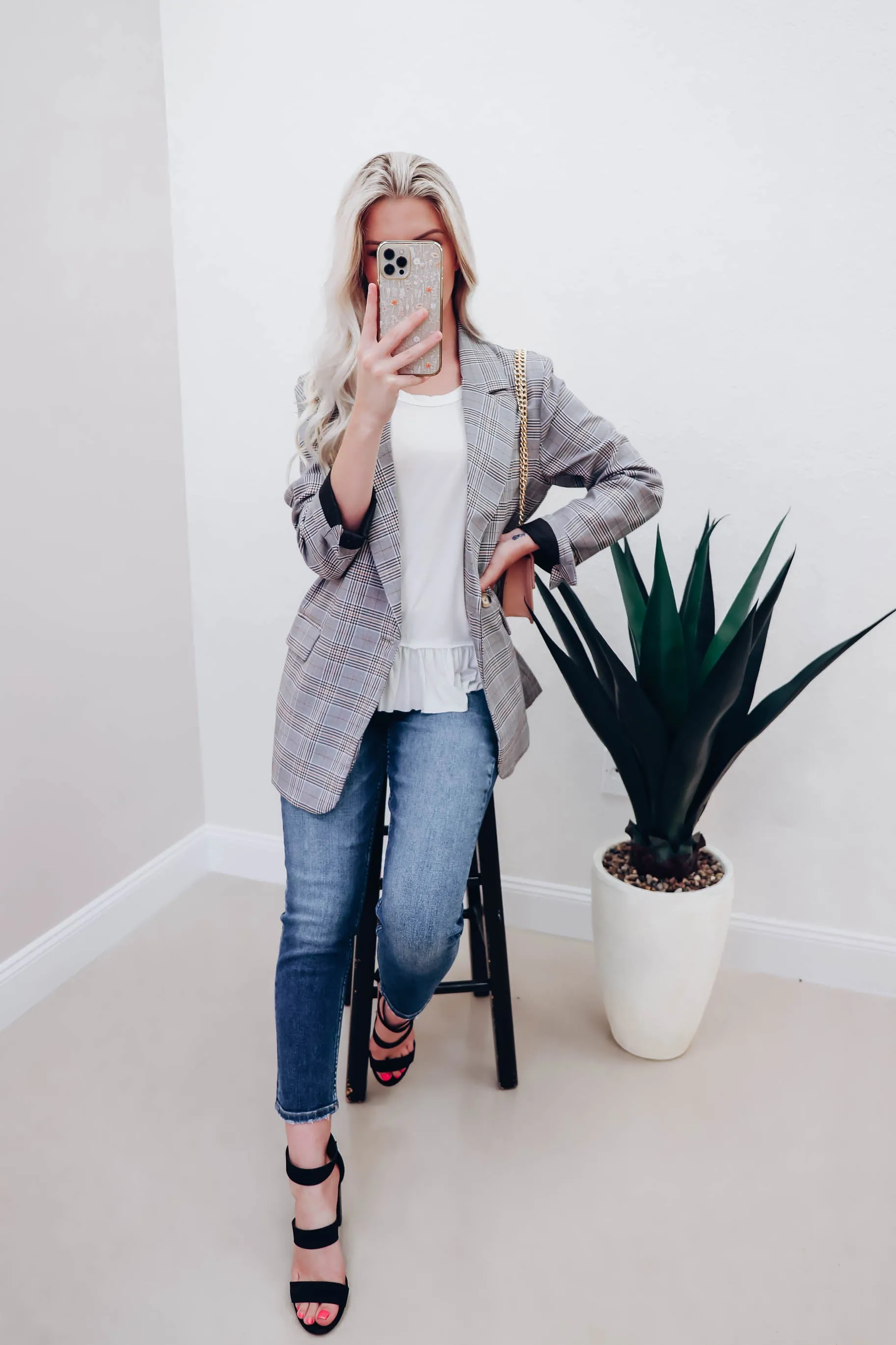 Tess Oversized Grey Plaid Blazer
