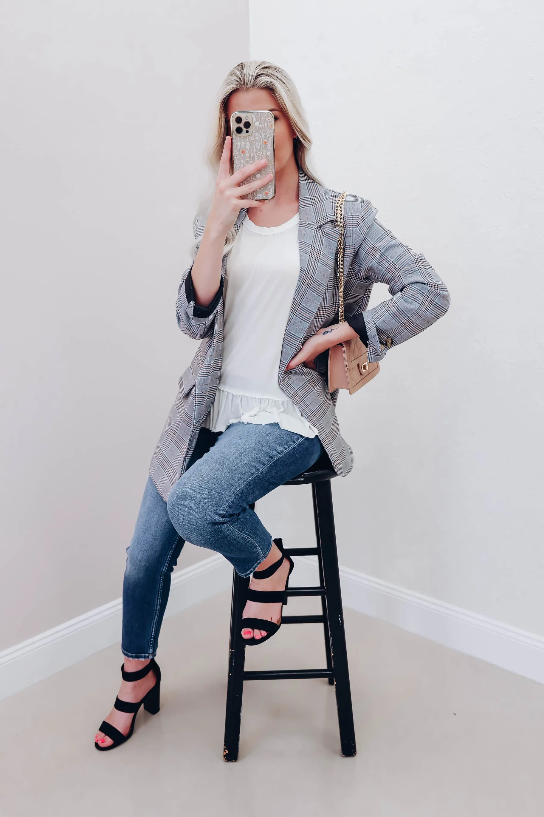 Tess Oversized Grey Plaid Blazer
