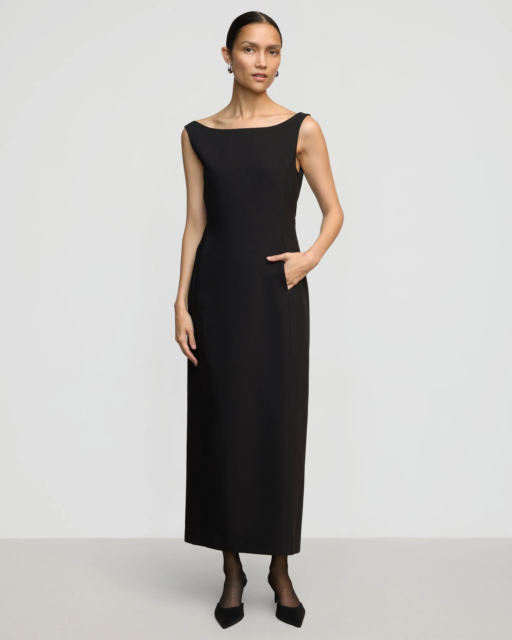 Thanya Wide-Neck Split-Back Dress