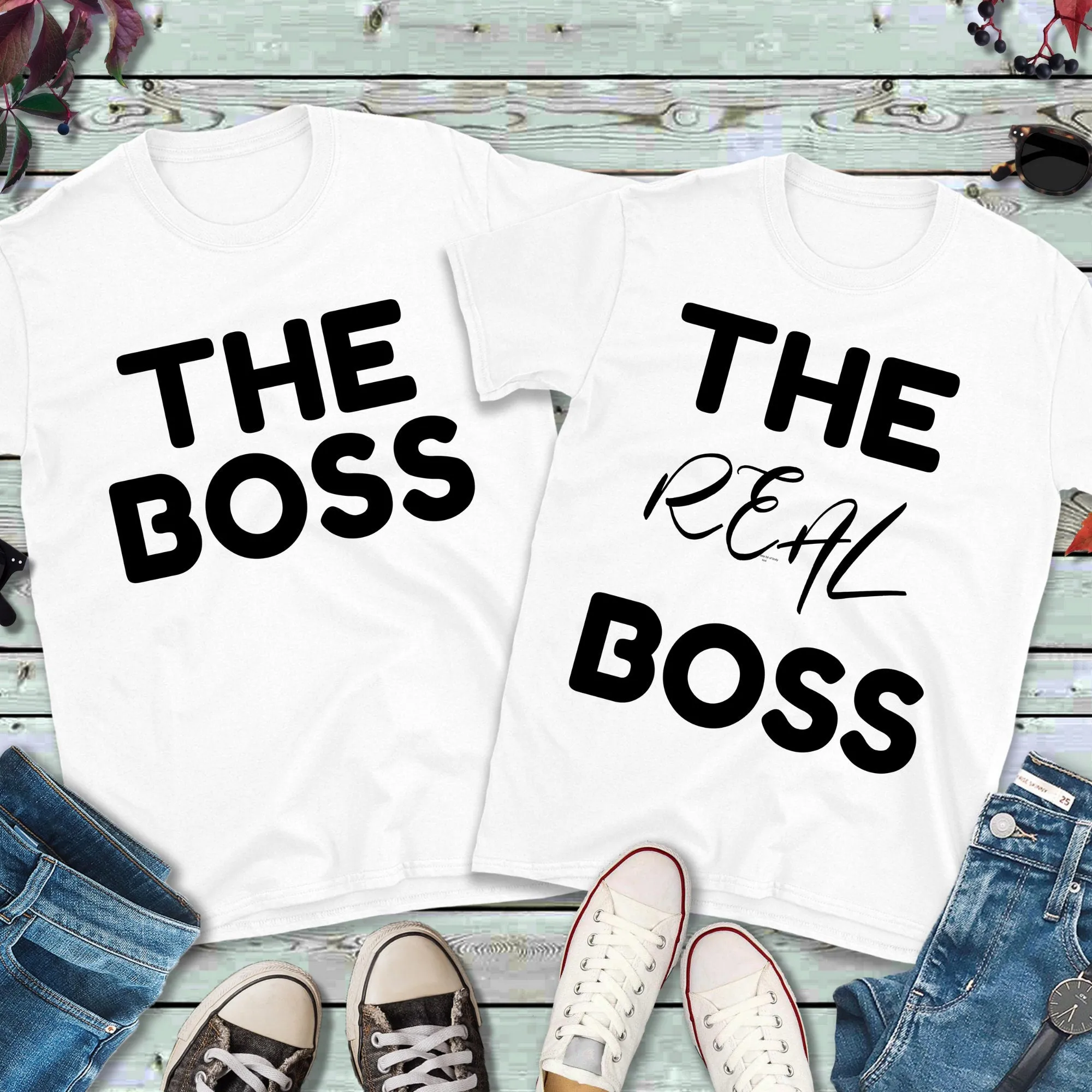 The Boss - The Real Boss Matching Couples Shirts, Mens Tee and Womens Tee,Gift for Her,Gift for Him, Matching Tee,Matching Couple Shirts