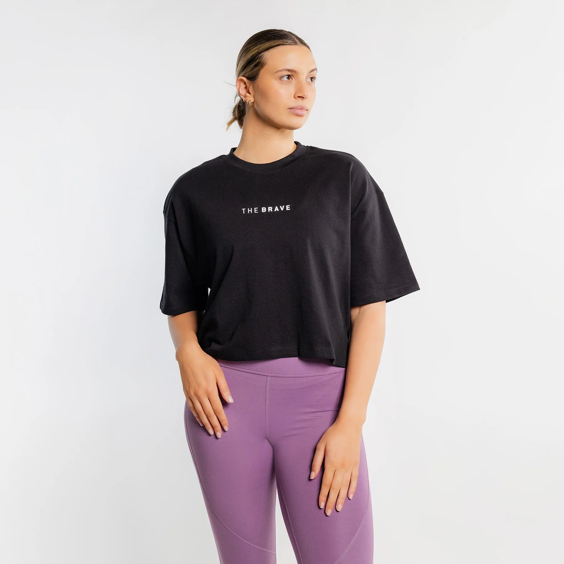 THE BRAVE - WOMEN'S LIFESTYLE OVERSIZED CROPPED T-SHIRT - BLACK/WHITE