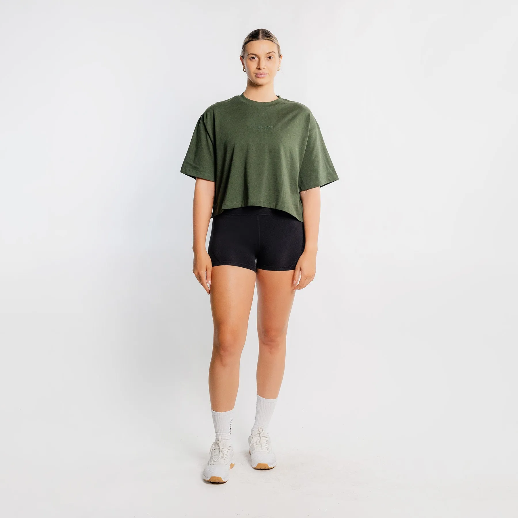 THE BRAVE - WOMEN'S LIFESTYLE OVERSIZED CROPPED T-SHIRT - DARK OLIVE