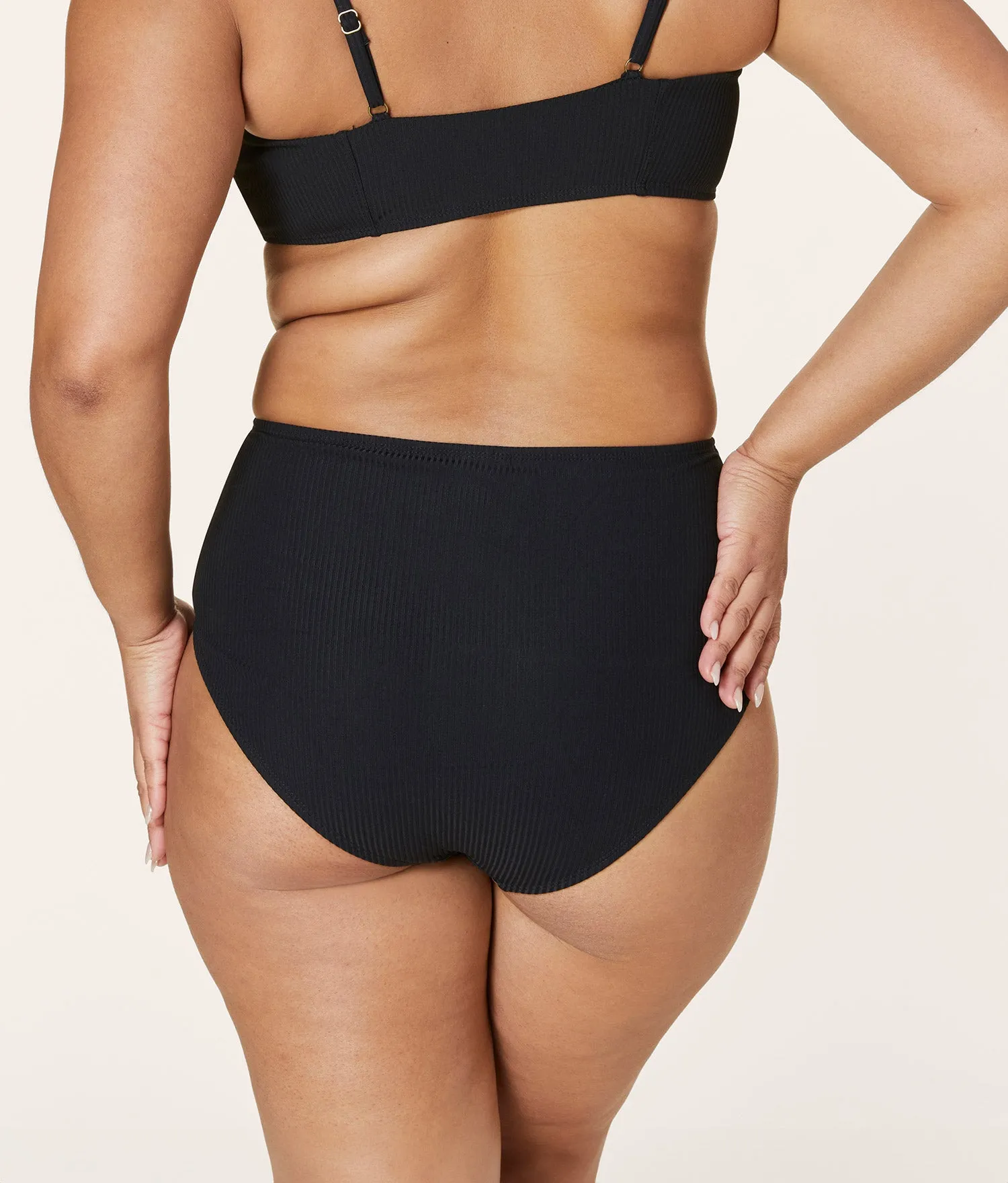 The High Waist Bikini Bottom - Ribbed - Black