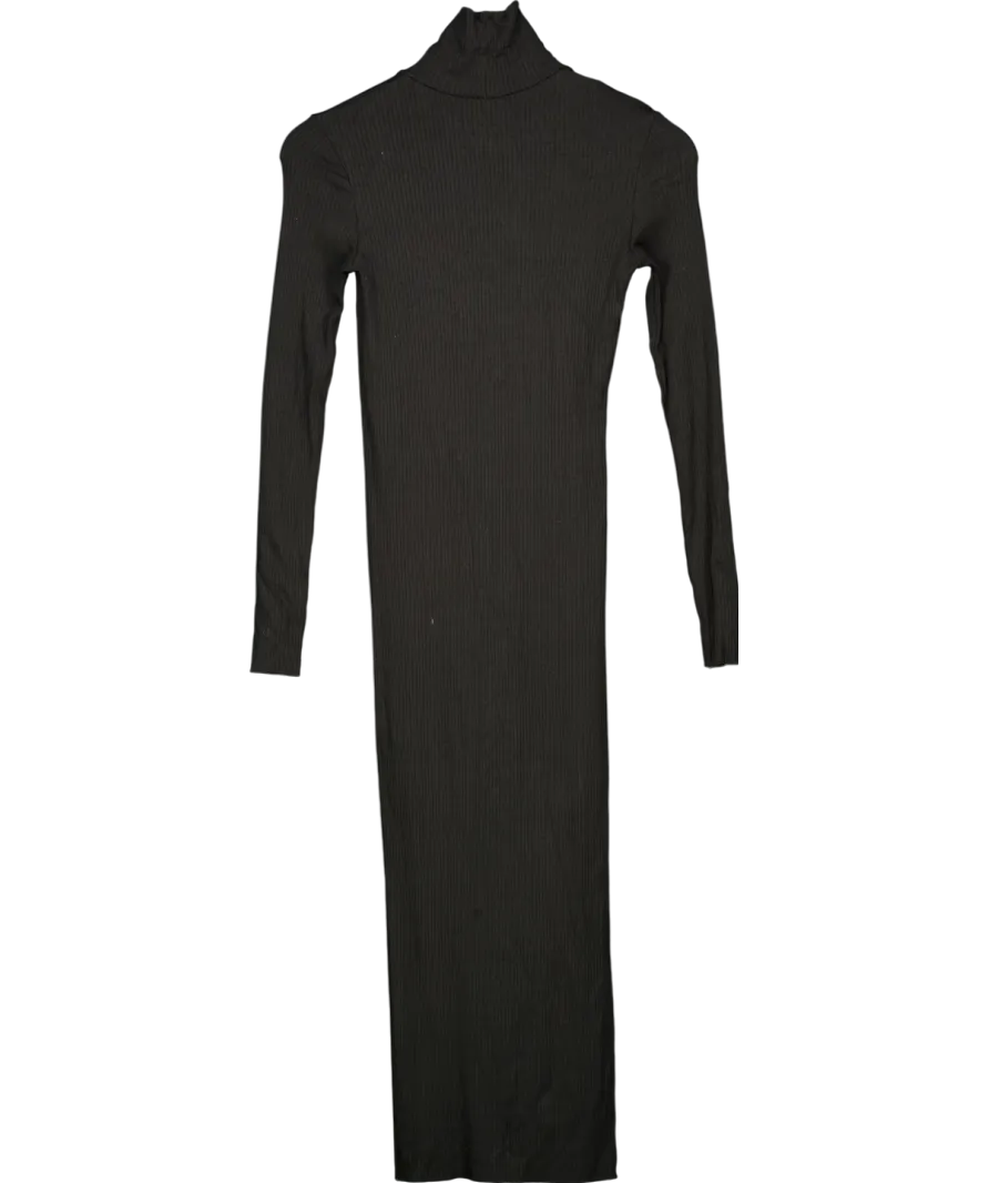 The Range Black Ribbed High Neck Midi Dress UK XS