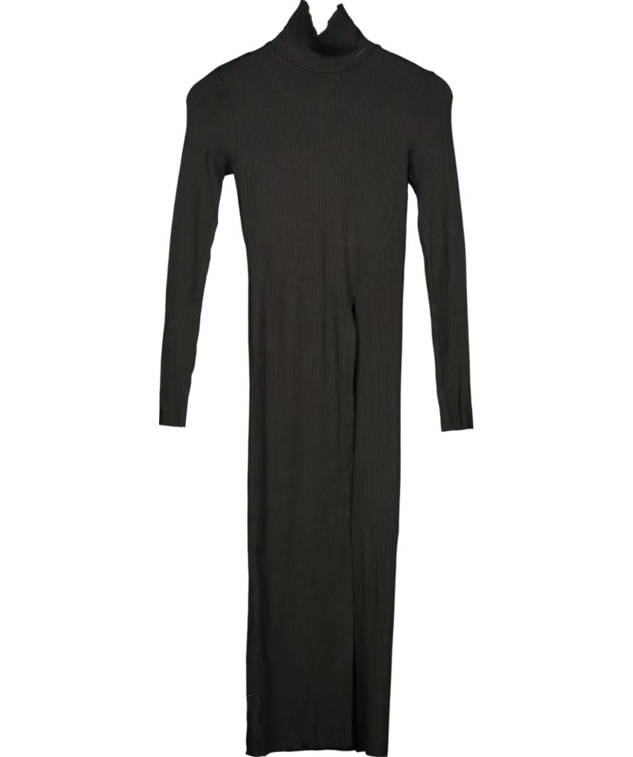The Range Black Ribbed High Neck Midi Dress UK XS