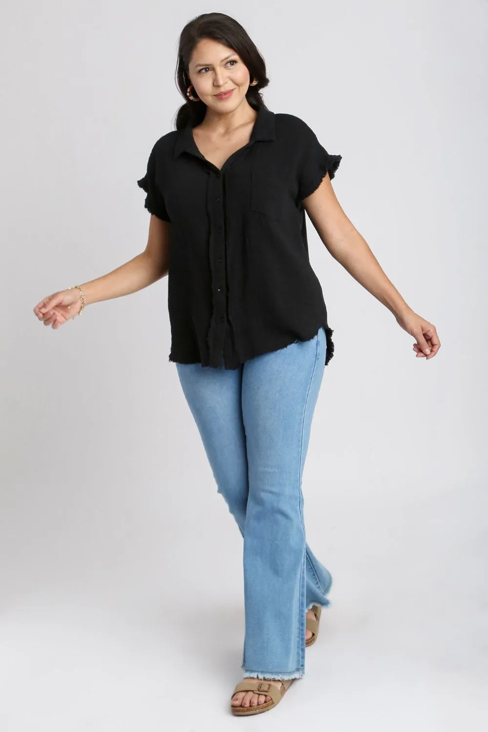 The Solid Way Black Frayed Hem Top