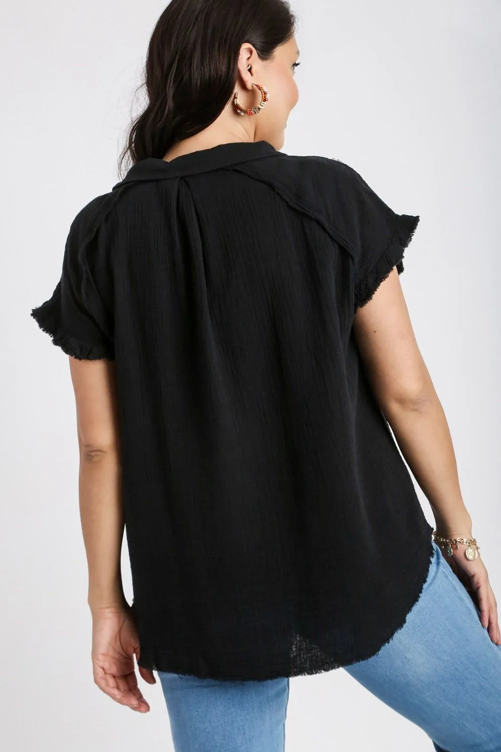 The Solid Way Black Frayed Hem Top