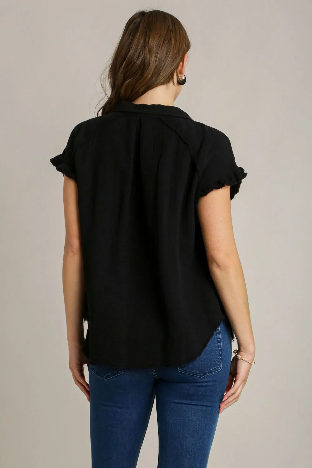 The Solid Way Black Frayed Hem Top