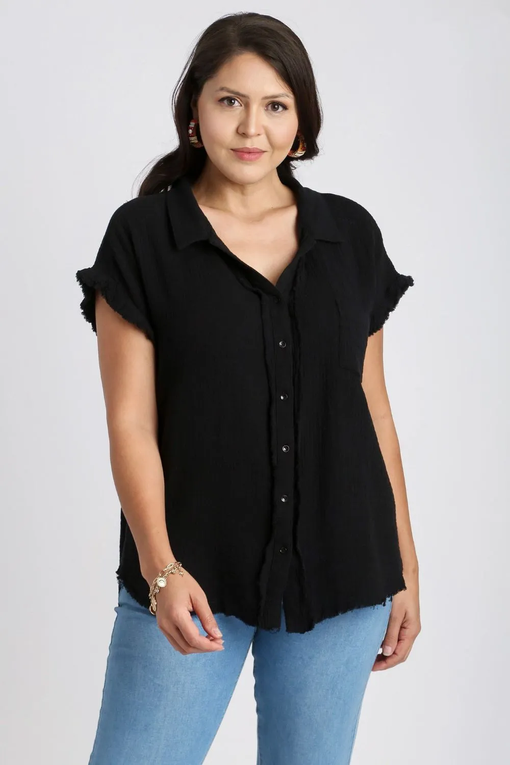 The Solid Way Black Frayed Hem Top