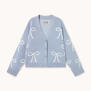 The Tiny Big Sister - Bows jacquard cardigan - pastel blue
