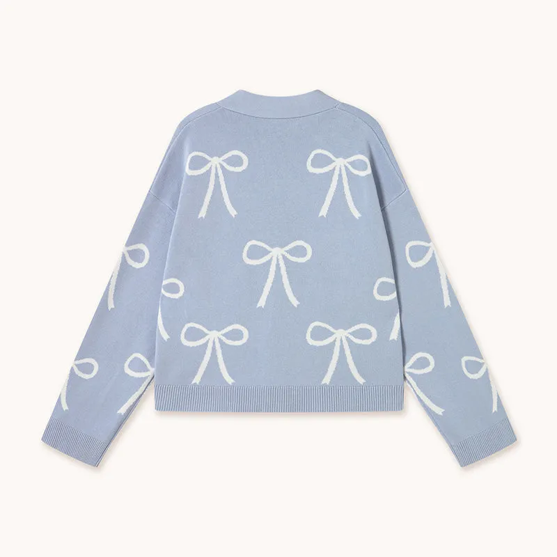 The Tiny Big Sister - Bows jacquard cardigan - pastel blue