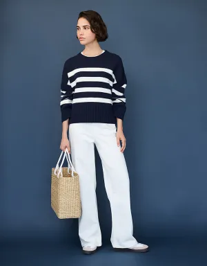 THE WHITE COMPANY Wool & Cashmere Blend Stripe Jumper - Navy SzM