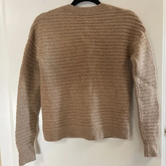 Theory V Neck Button Cardigan Horizontal Rib Knit Paramour Wool Yak Blend Small