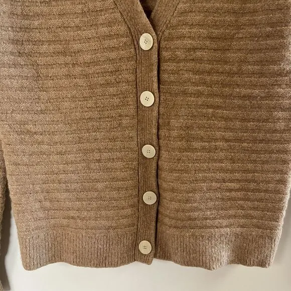 Theory V Neck Button Cardigan Horizontal Rib Knit Paramour Wool Yak Blend Small