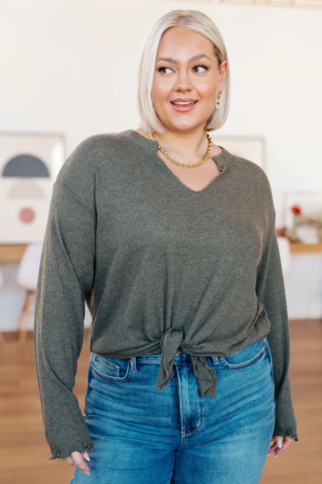 Tie Front Ribbed Knit Top