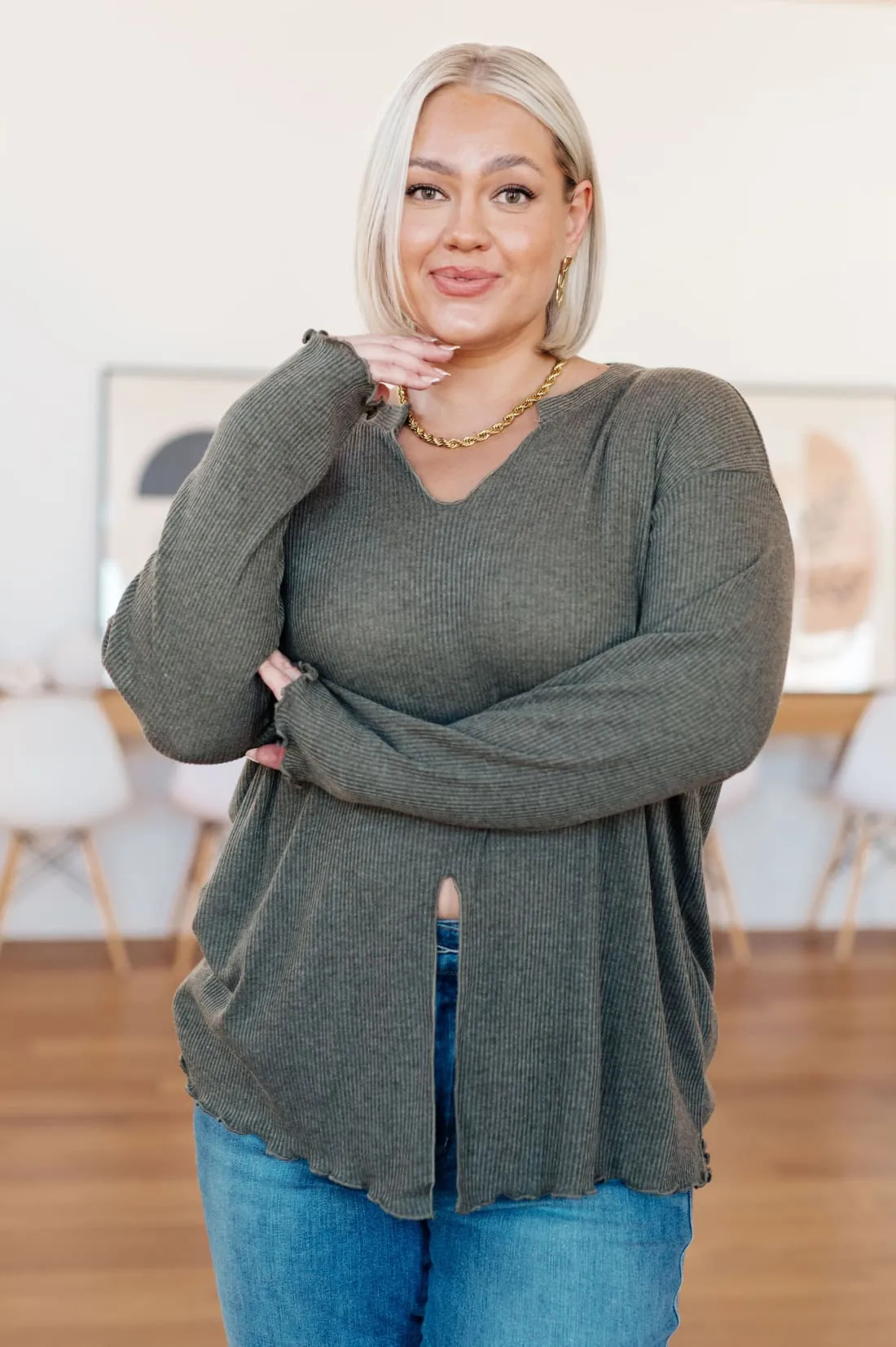 Tie Front Ribbed Knit Top