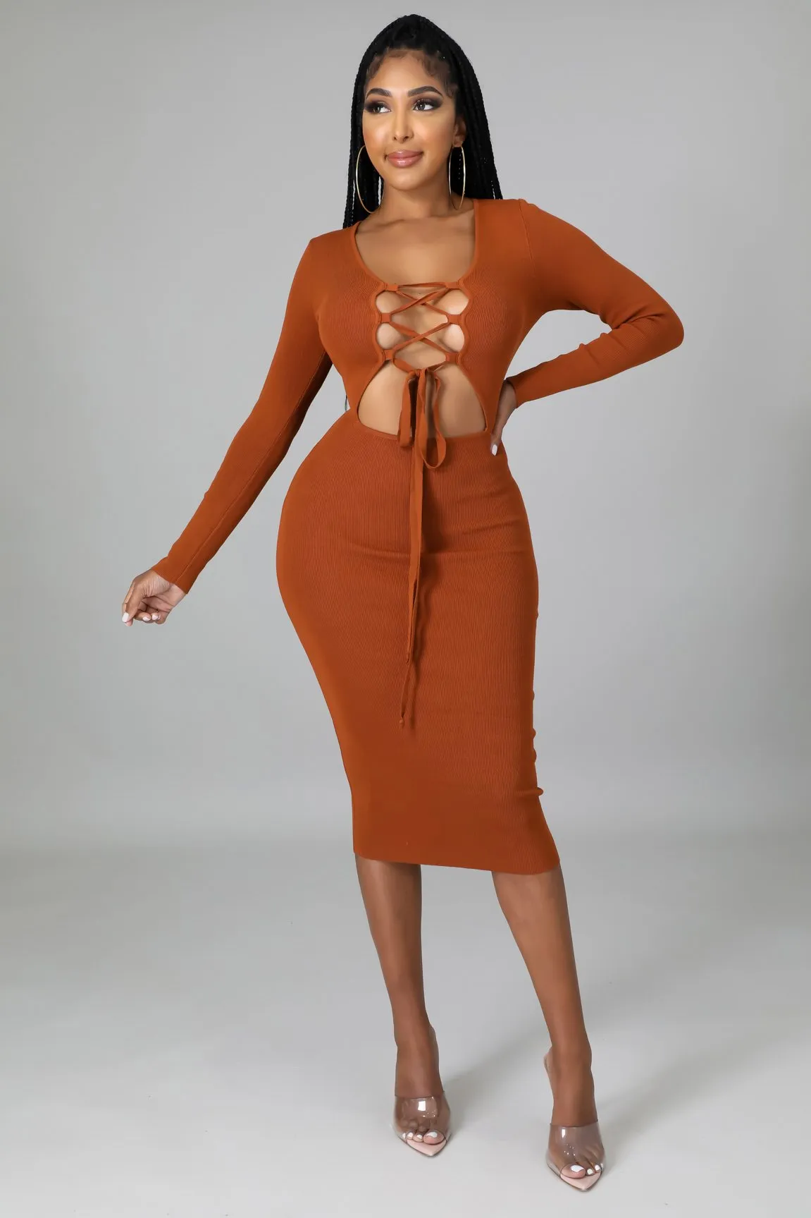 TIED UP DRESS | RUST