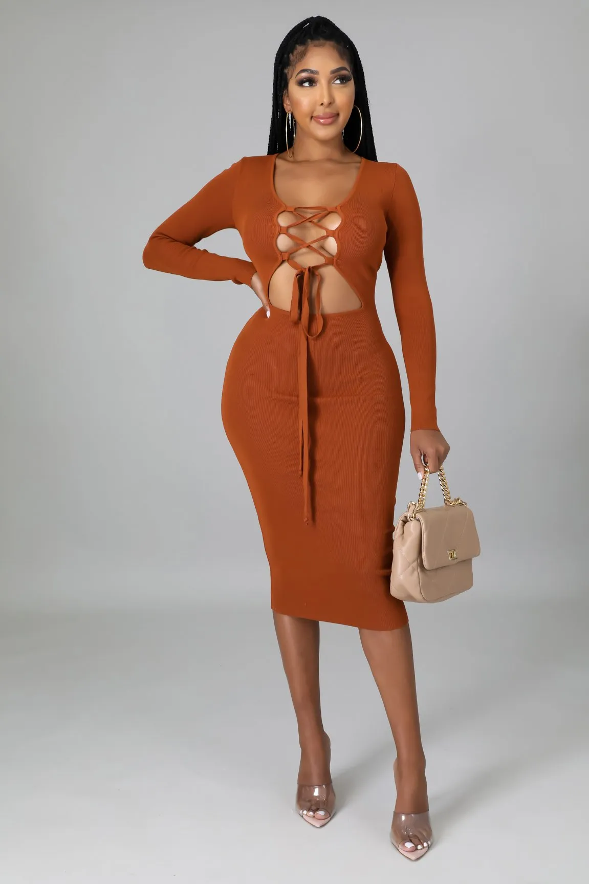 TIED UP DRESS | RUST