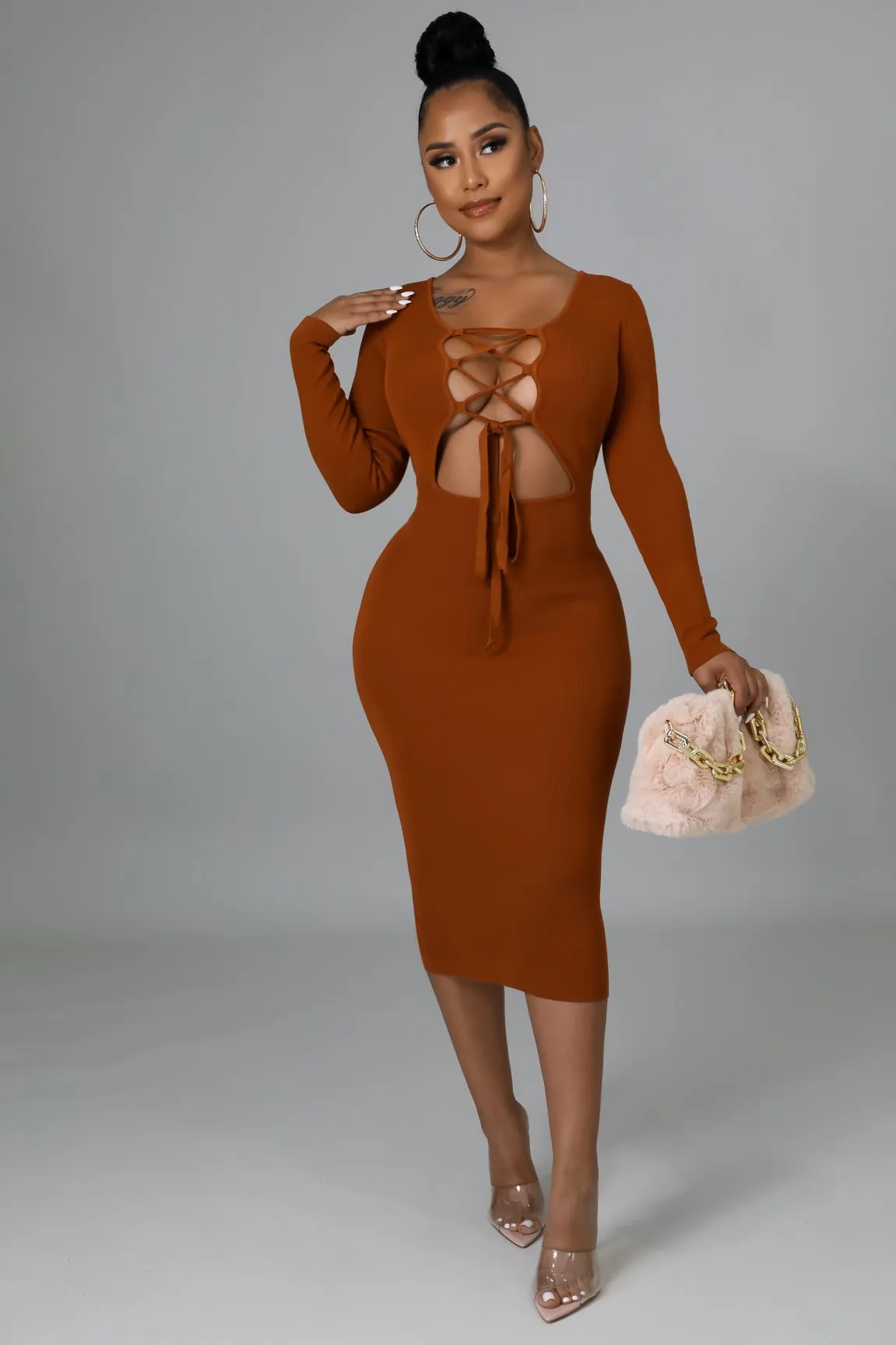 TIED UP DRESS | RUST