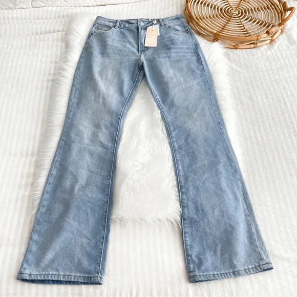 Tiger Mist Tammie Jeans Denim Wide Leg Flare Light Blue Mid-Rise M NEW NWT