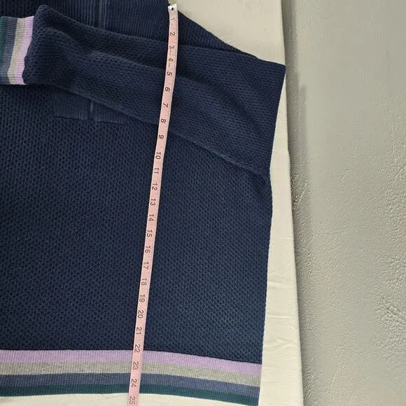 Title Nine Women's Woolicious Waffle 1/4 Zip Striped Merino Wool Sweater Blue XL