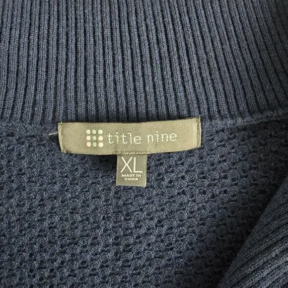 Title Nine Women's Woolicious Waffle 1/4 Zip Striped Merino Wool Sweater Blue XL
