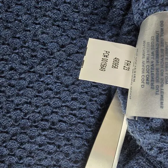 Title Nine Women's Woolicious Waffle 1/4 Zip Striped Merino Wool Sweater Blue XL