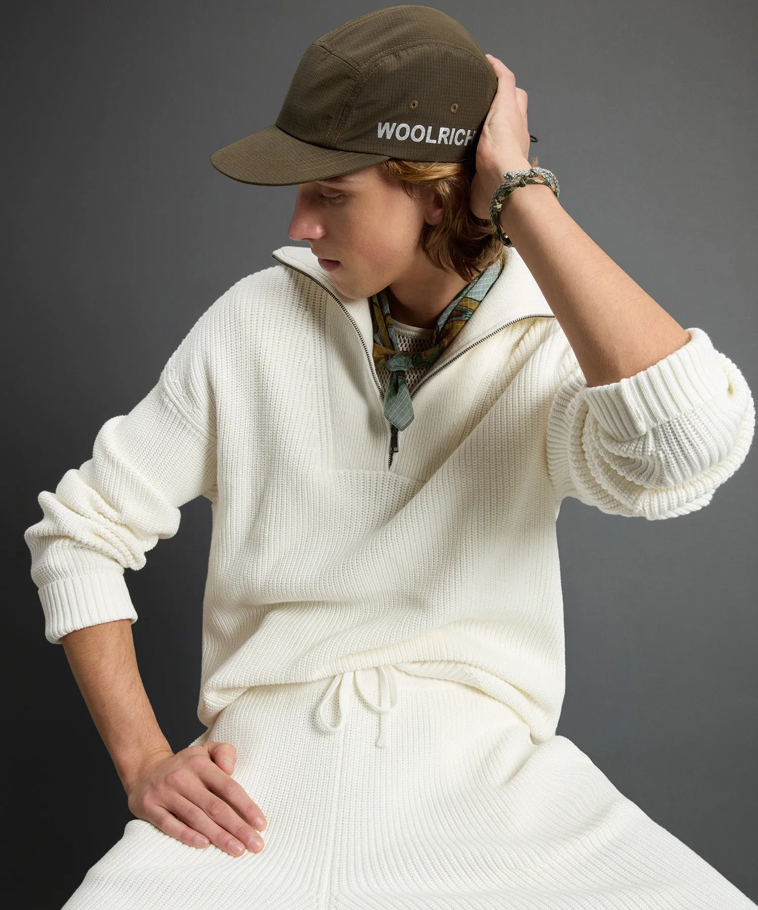 Todd Snyder x Woolrich Cotton Half-Zip Sweater in Bisque