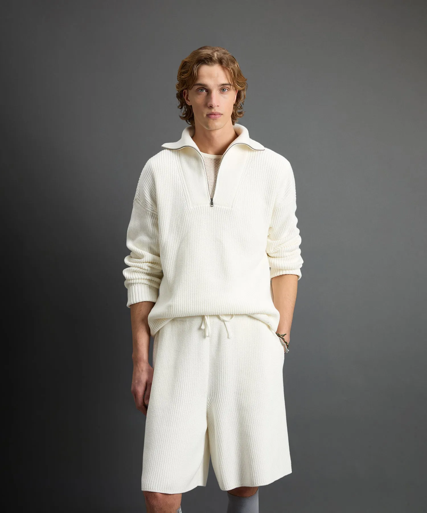 Todd Snyder x Woolrich Cotton Half-Zip Sweater in Bisque
