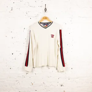 Tommy Jeans V Neck Ribbed Sweatshirt - White - M