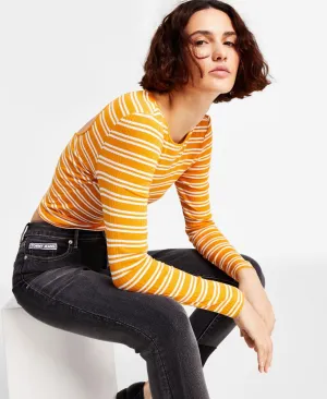 Tommy Jeans Women's Back-Cutout Striped Ribbed Top T2GHNECG Sunflower Yellow L