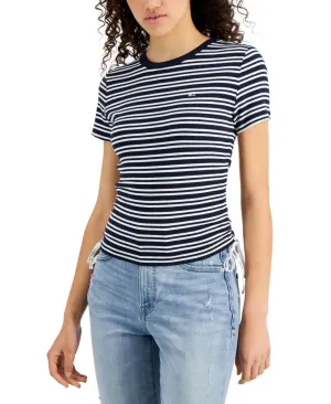 Tommy Jeans Womens Striped Side-Ruched Ribbed T-Shirt T2EHNDHG