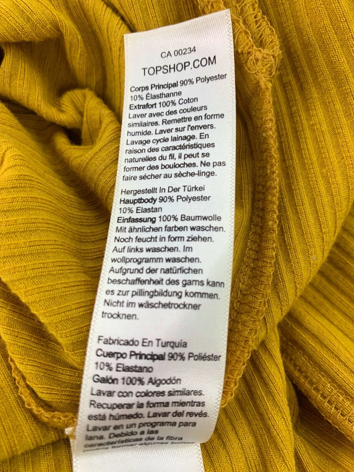 Topshop Yellow Ribbed Puff Sleeve Mini Dress UK 10