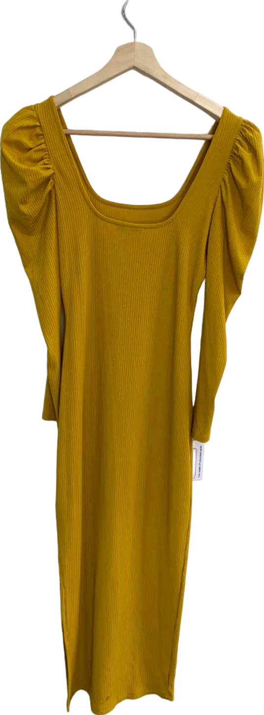 Topshop Yellow Ribbed Puff Sleeve Mini Dress UK 10