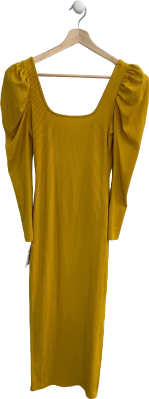 Topshop Yellow Ribbed Puff Sleeve Mini Dress UK 10