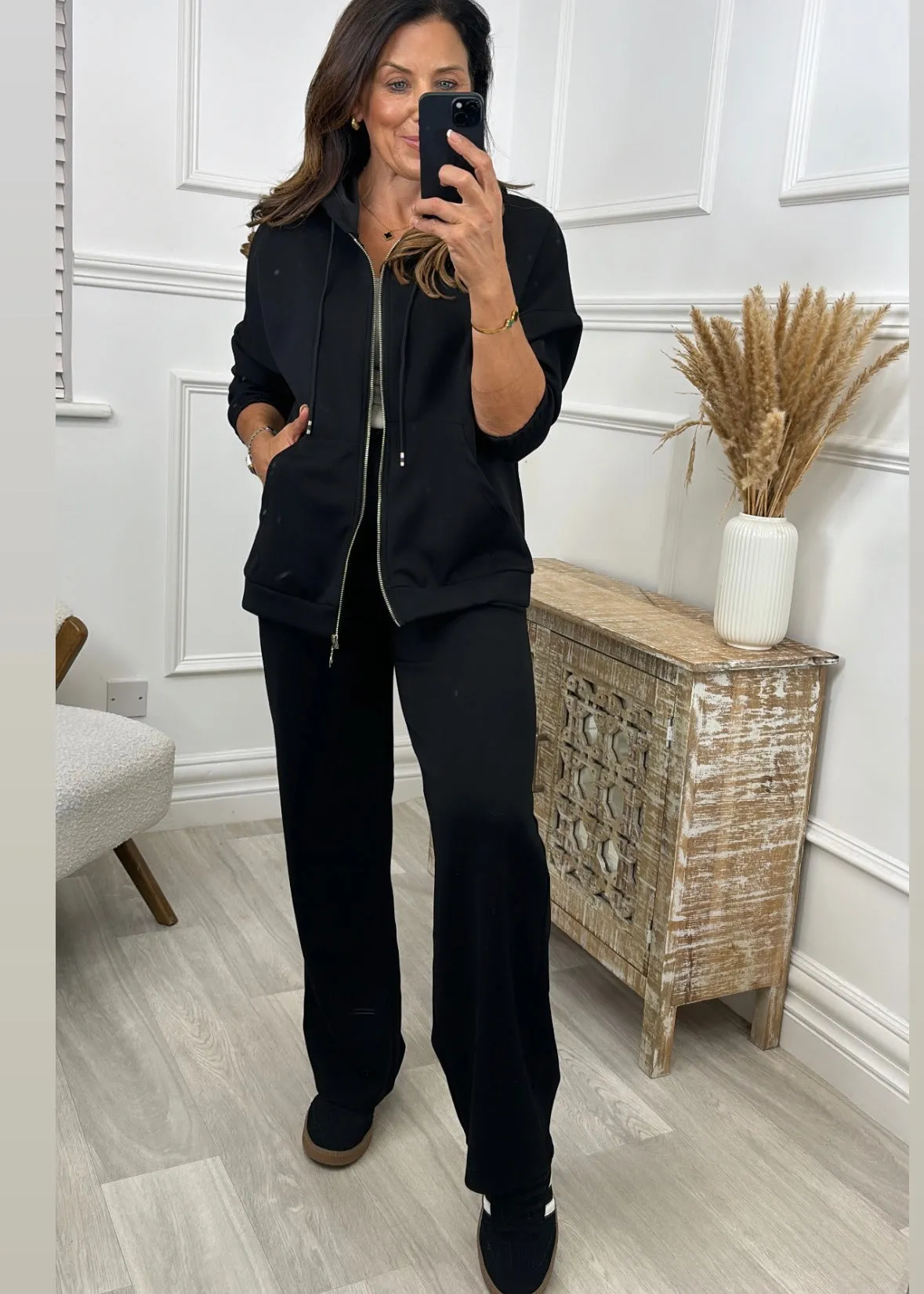 Torry Black Dropped Shoulder Zipper