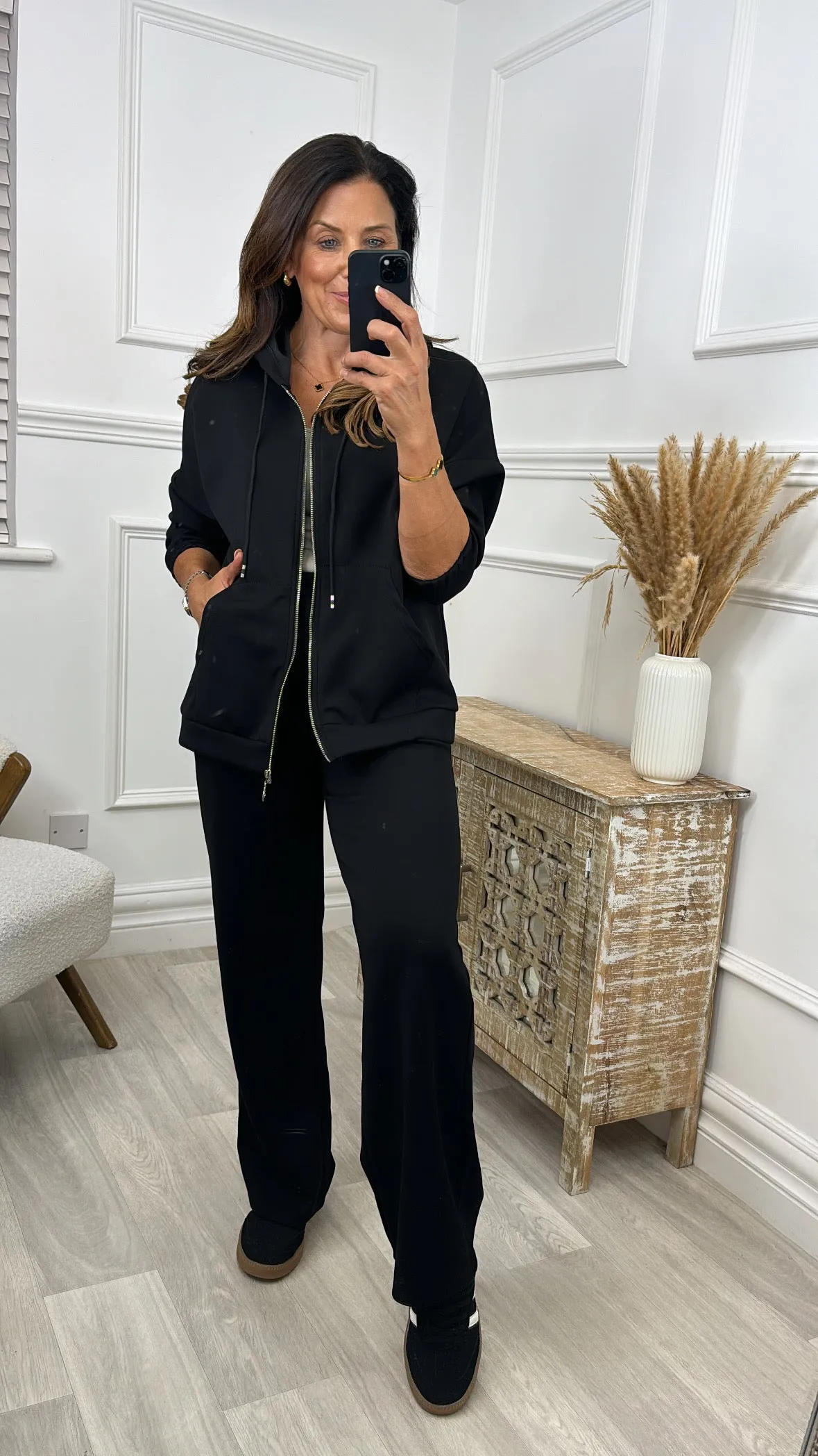 Torry Black Dropped Shoulder Zipper