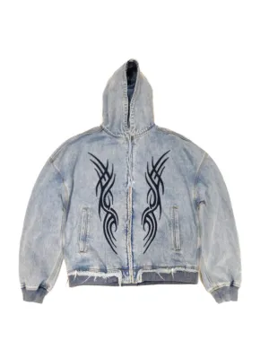 Tribal Zip Up Hoodie Vintage Blue