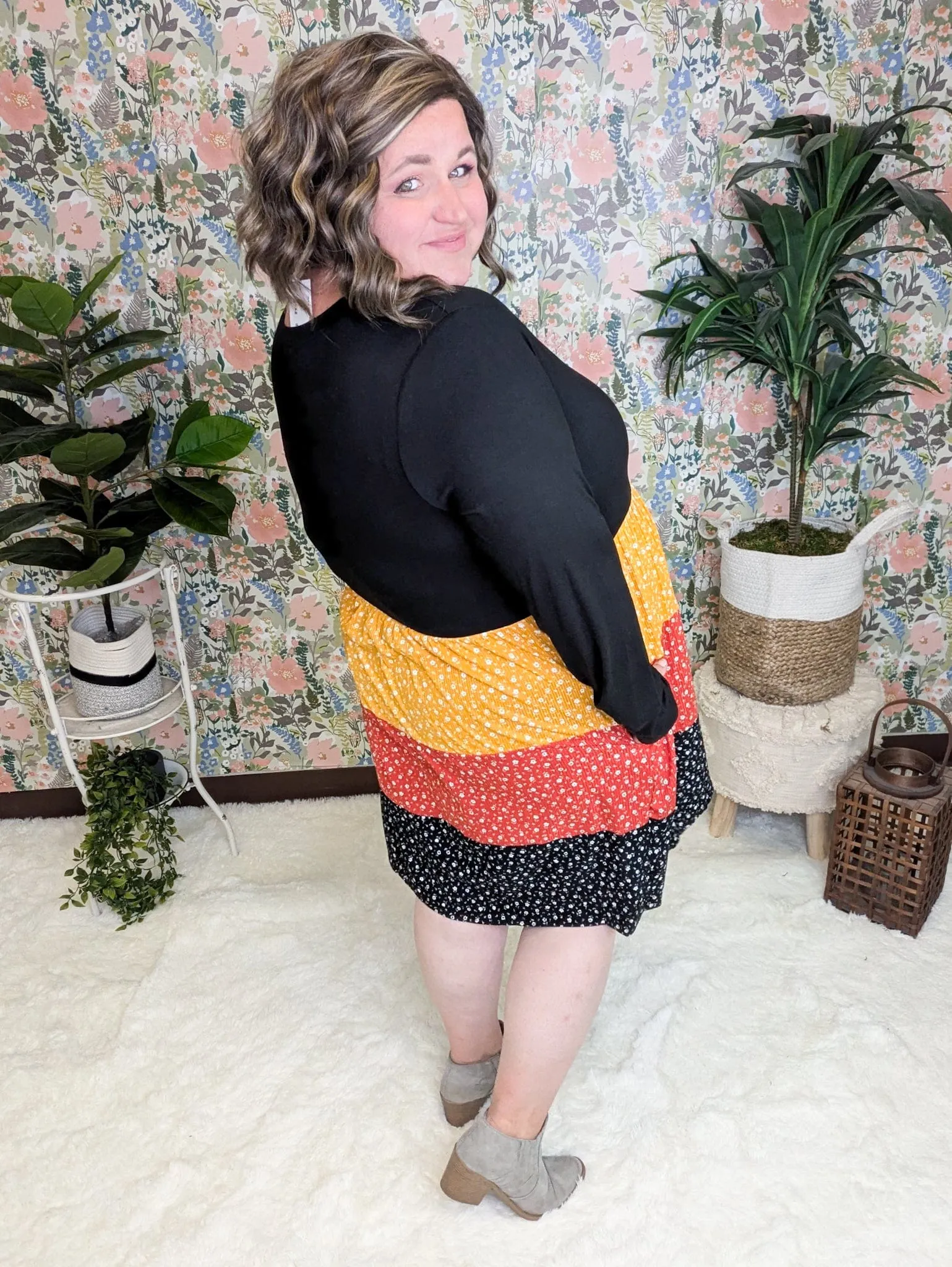 Trisha Tiered Babydoll Dress in Fall Florals