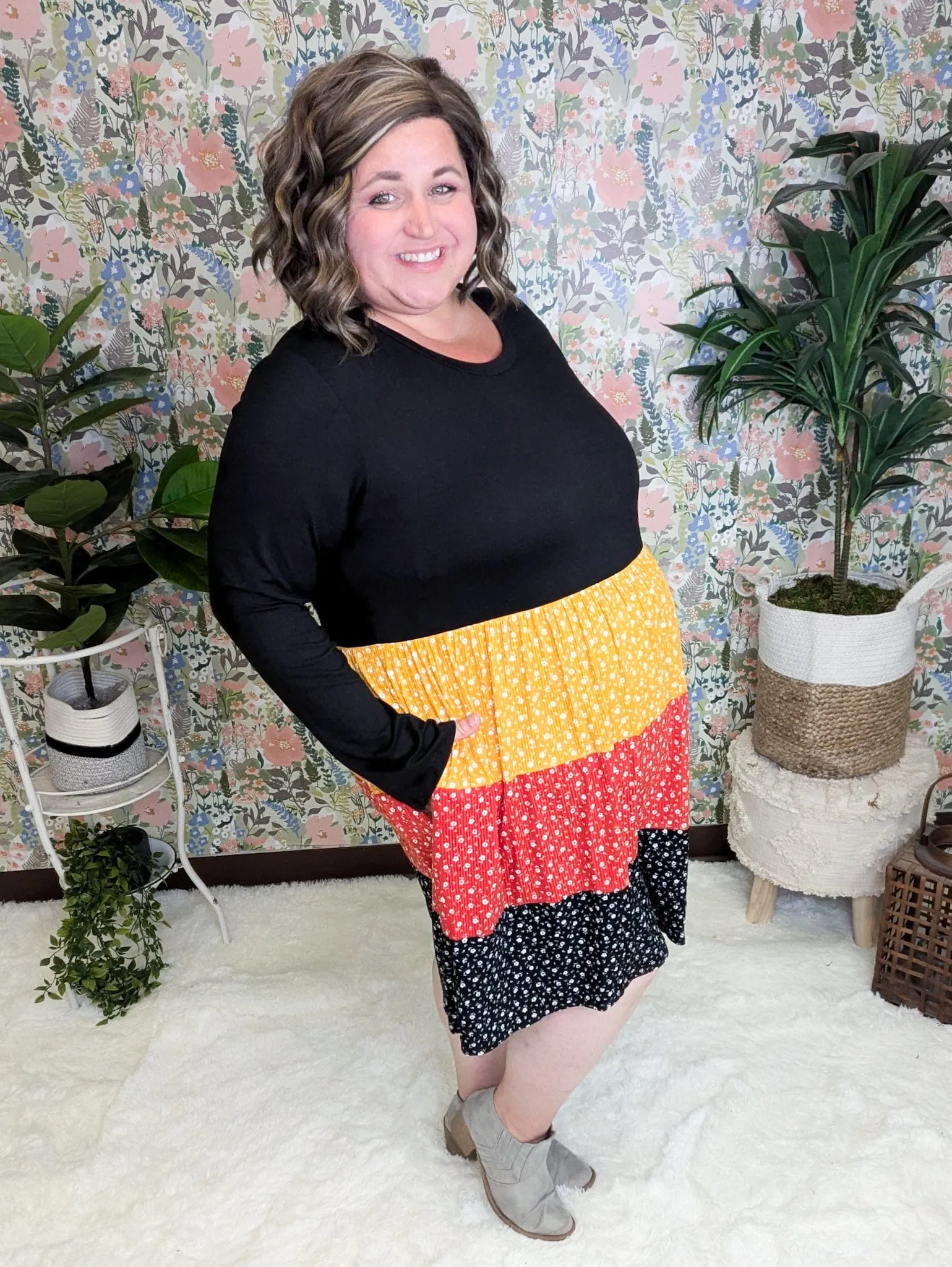 Trisha Tiered Babydoll Dress in Fall Florals