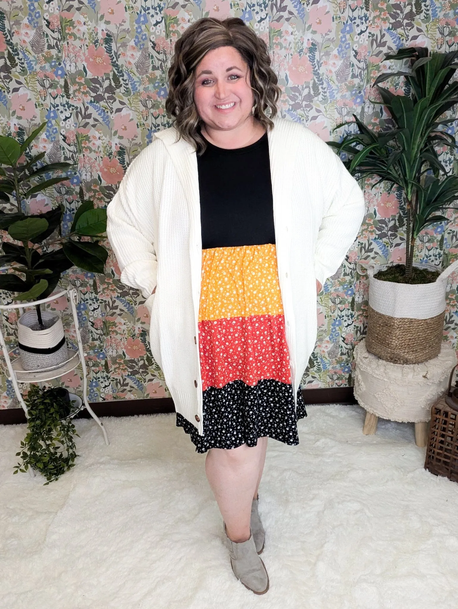 Trisha Tiered Babydoll Dress in Fall Florals