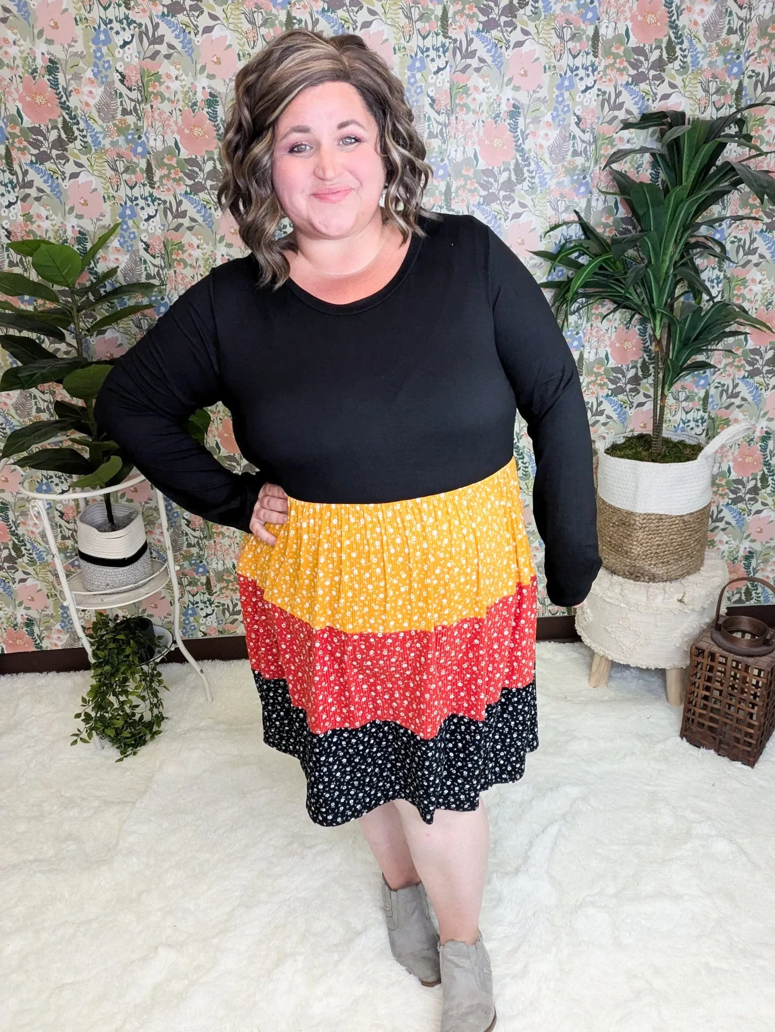Trisha Tiered Babydoll Dress in Fall Florals