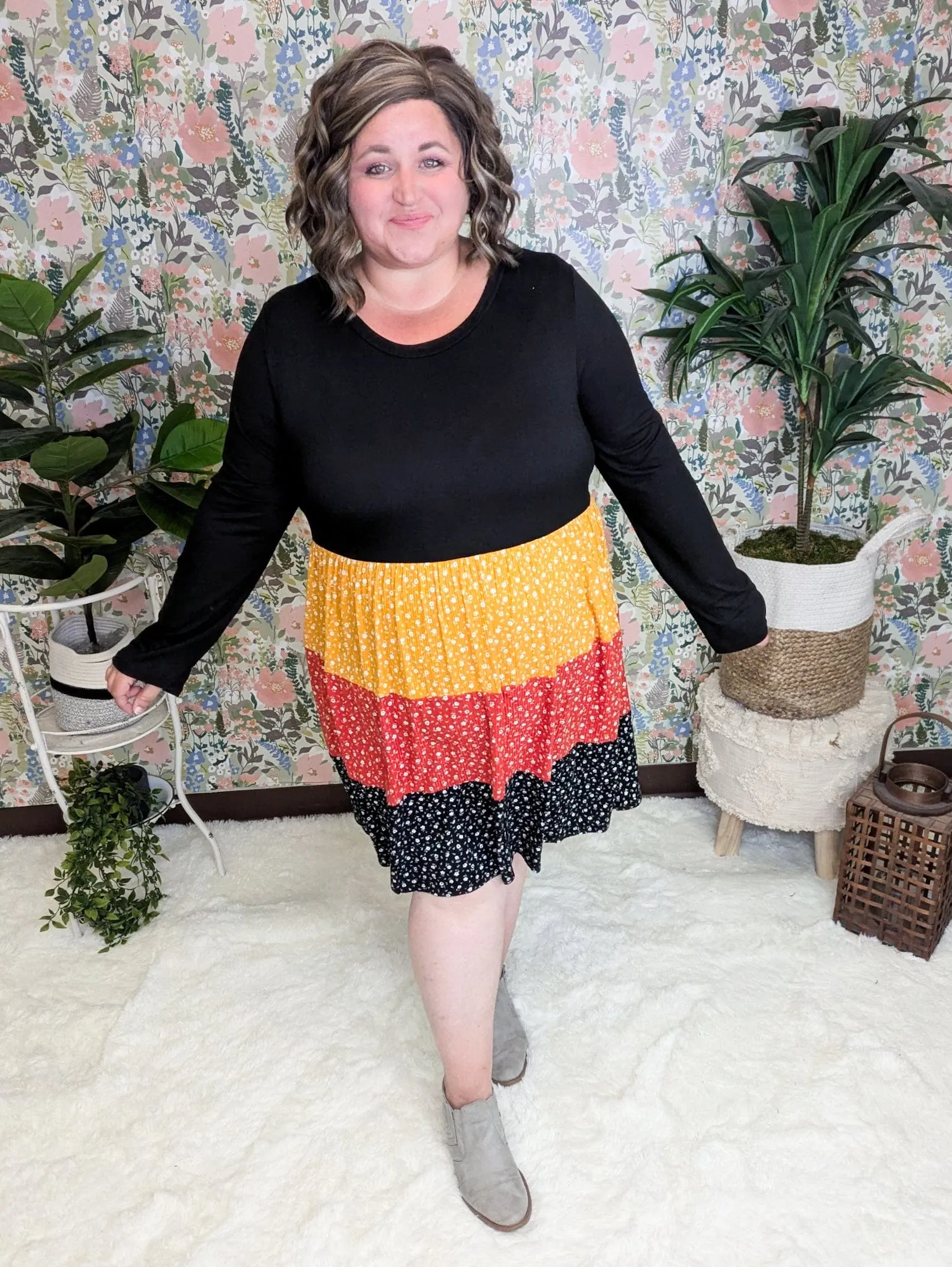 Trisha Tiered Babydoll Dress in Fall Florals