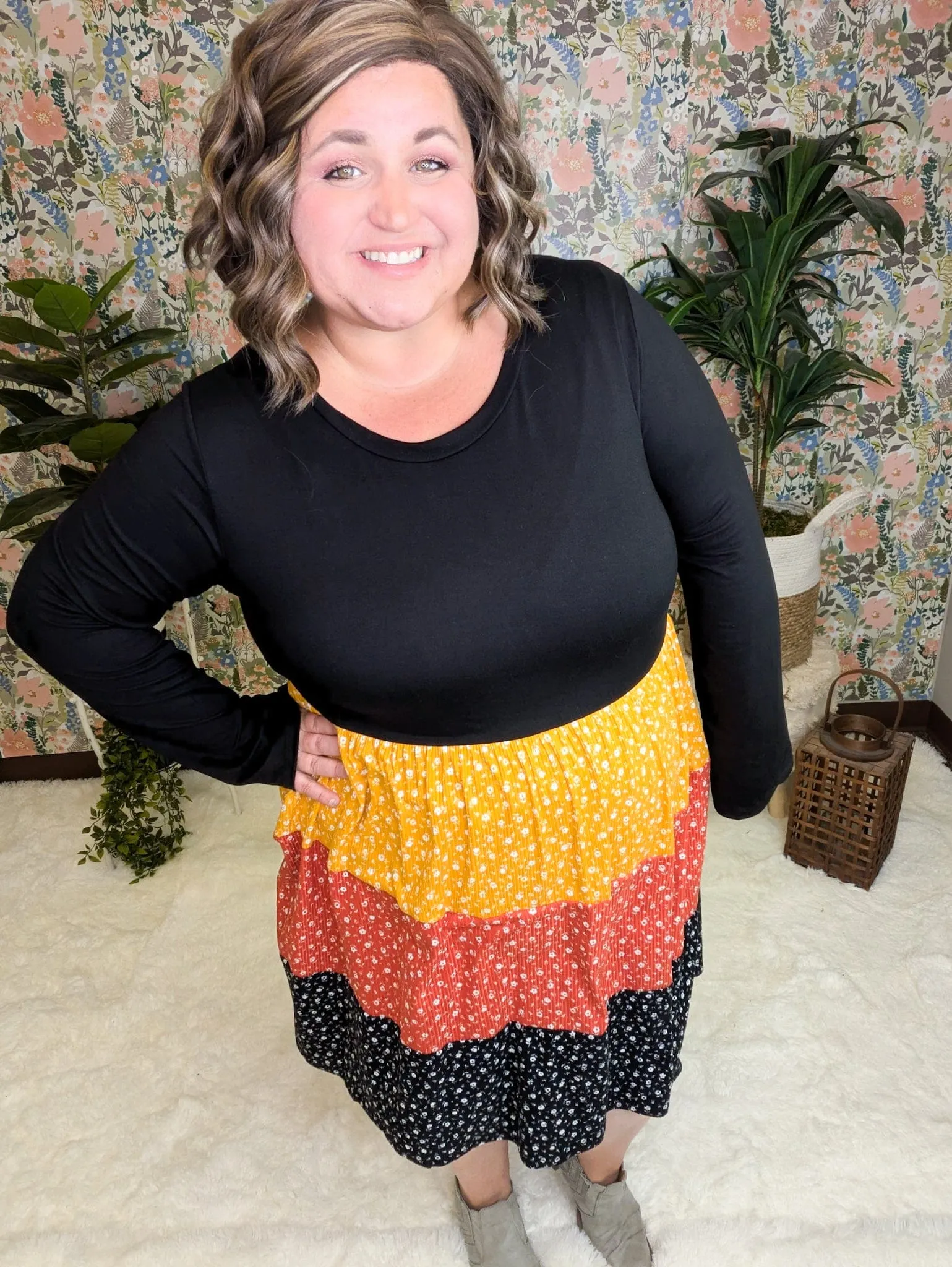 Trisha Tiered Babydoll Dress in Fall Florals