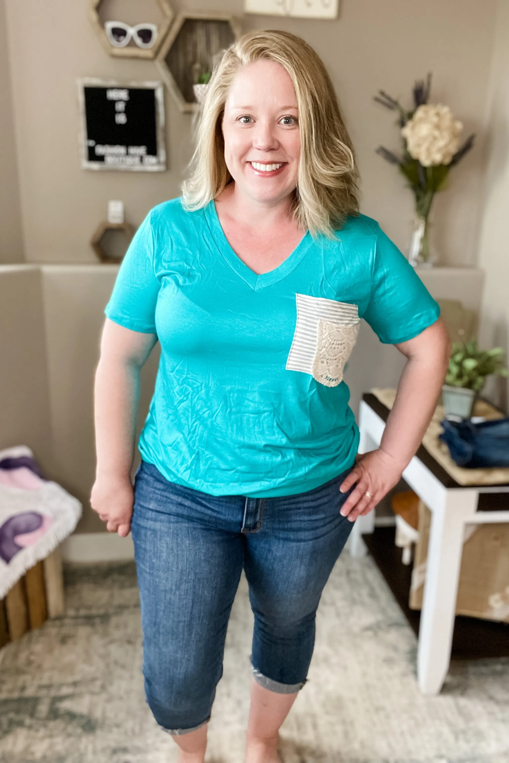 Turquoise & Lace Boyfriend Tee