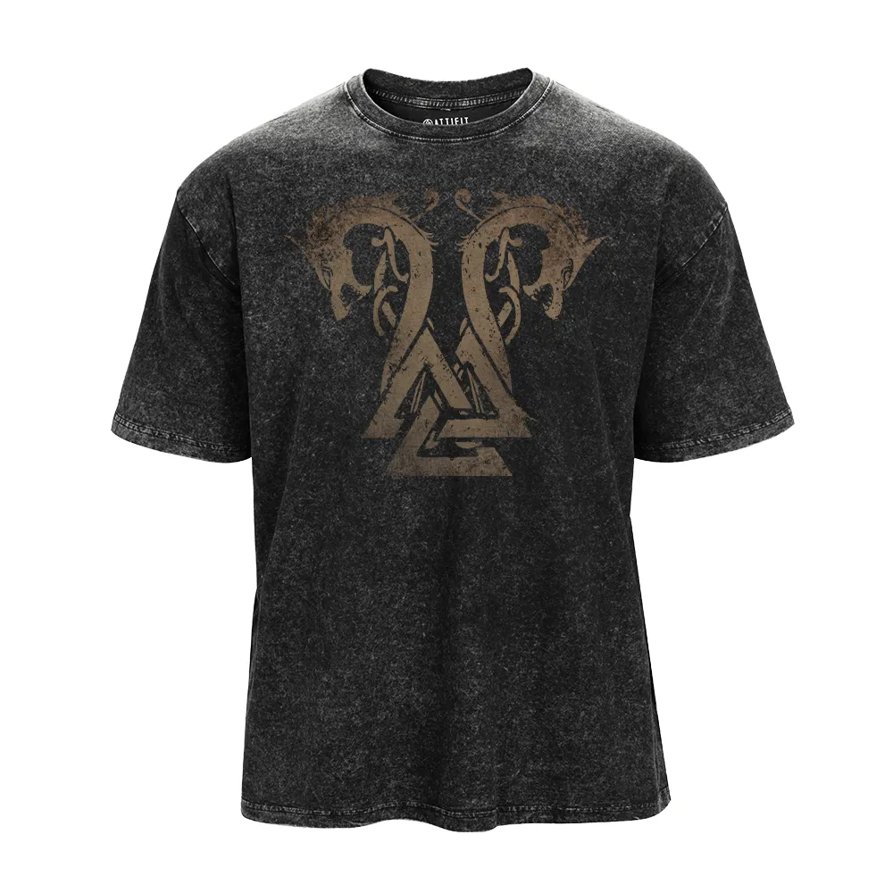 Twin Viking Dragons Washed T-Shirt