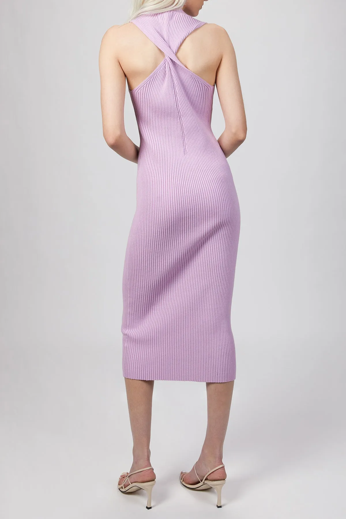 TWISTED BACK RIBBED DRESS