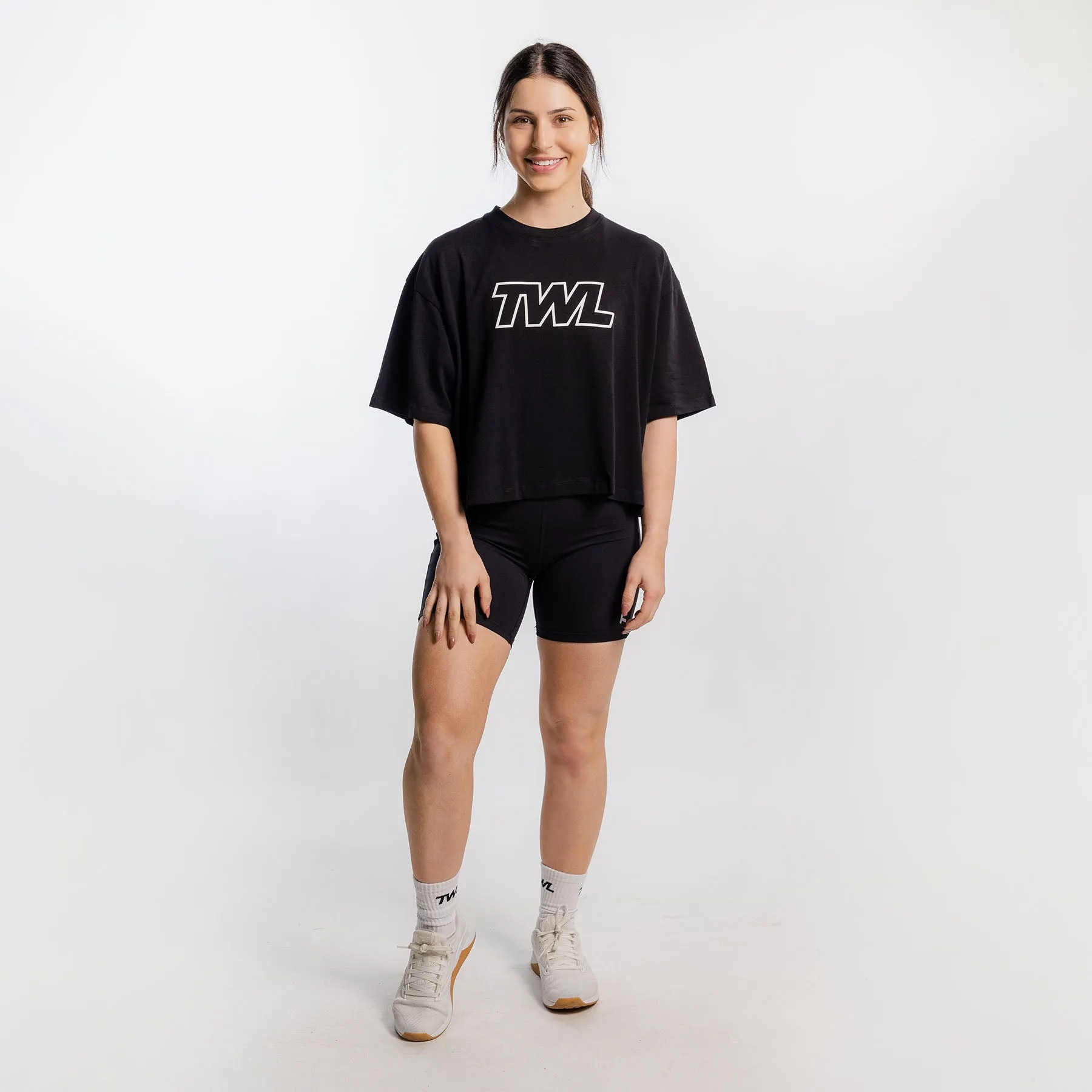 TWL - WOMEN'S OVERSIZED CROPPED T-SHIRT - ATHLETE - BLACK/WHITE