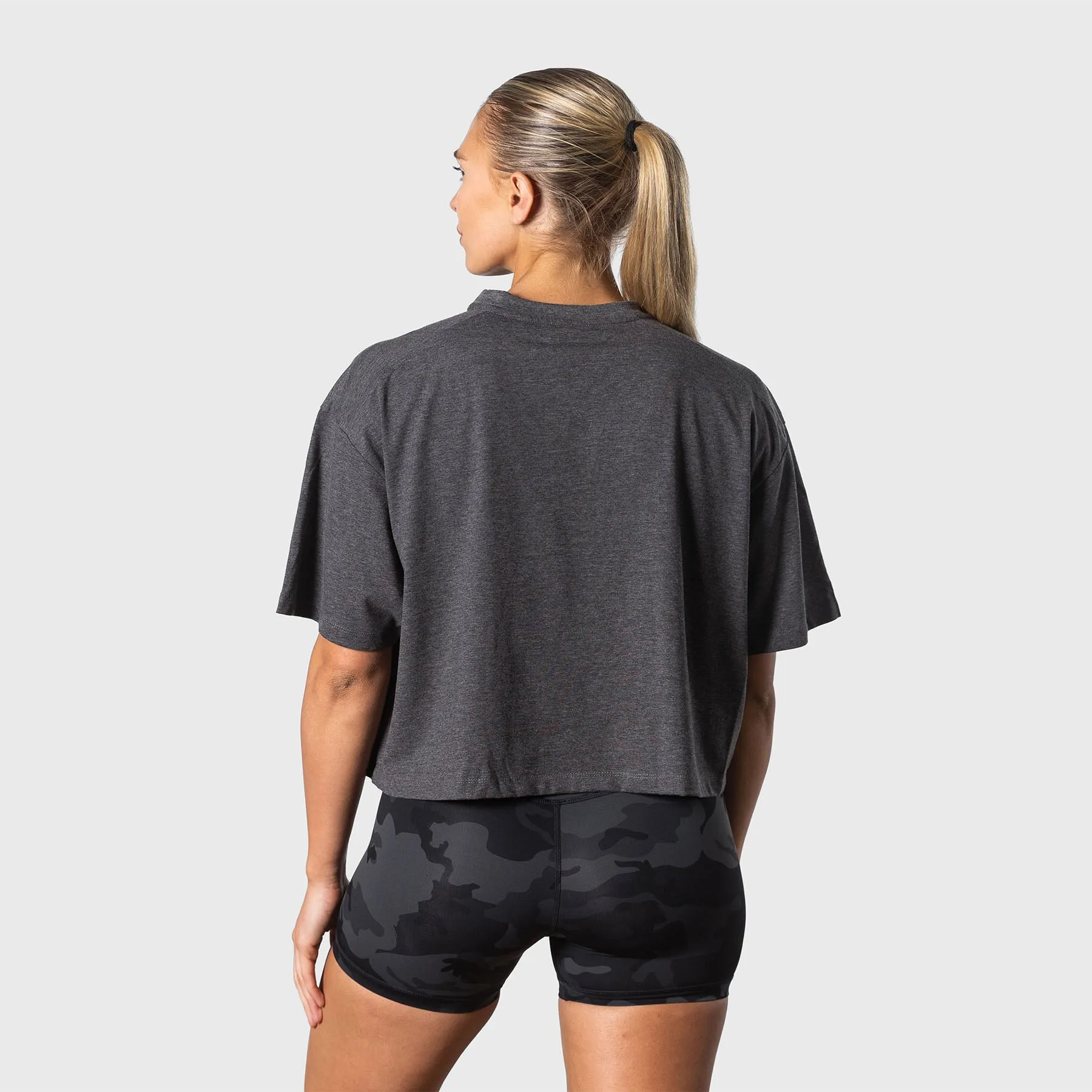 TWL - WOMEN'S OVERSIZED CROPPED T-SHIRT - CHARCOAL MARL