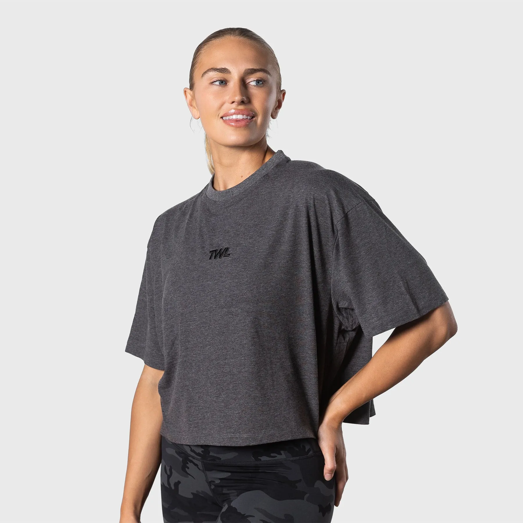TWL - WOMEN'S OVERSIZED CROPPED T-SHIRT - CHARCOAL MARL
